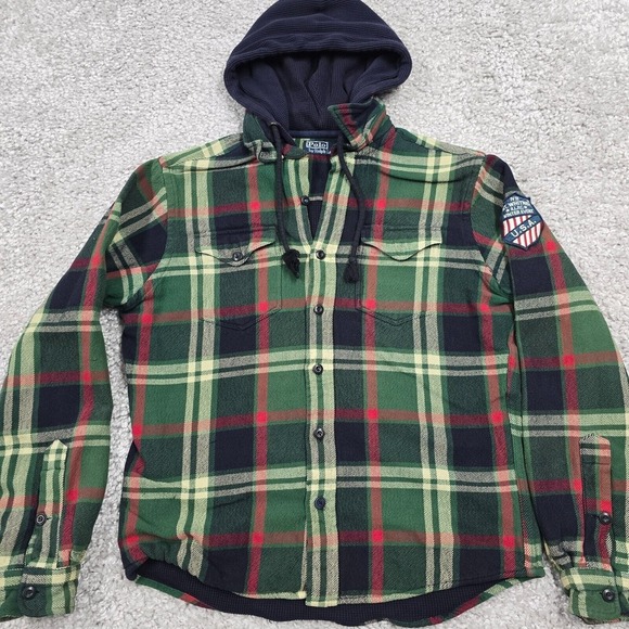 Polo Ralph Lauren Men M Plaid Mt Whitney Hoodie RLPC Crest Waffle Outdoor Jacket - Picture 2 of 11